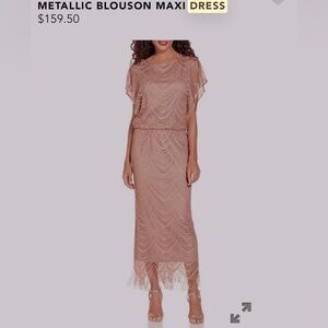 NWOT S.L. Fashions Women's Metallic Crochet Dress with Fringe Hemline. Size 8